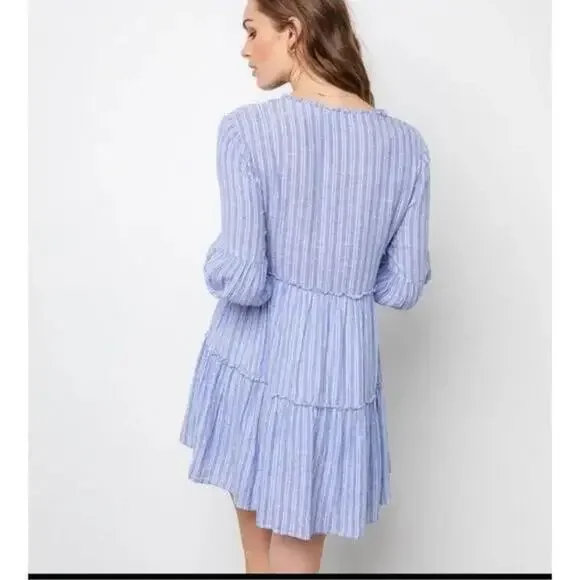 Rails Everly Ludlow Stripe Linen Blend Long Sleeve Mini Dress - Picture 10 of 11